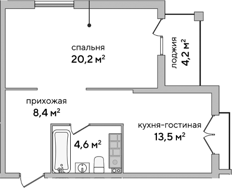 Планировка — Italica, 1-комн., 47 м²