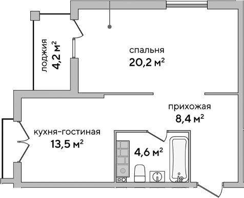 Планировка — Italica, 1-комн., 47 м²