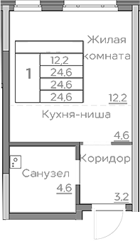 Планировка — Береговой, Студия, 25 м²