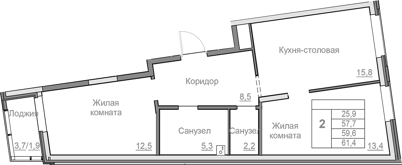 Планировка — Береговой, 3-комн., 58 м²