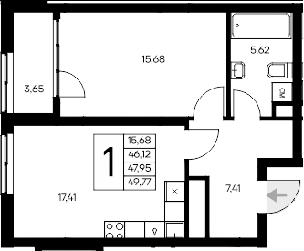 Планировка — Листория, 1-комн., 46 м²