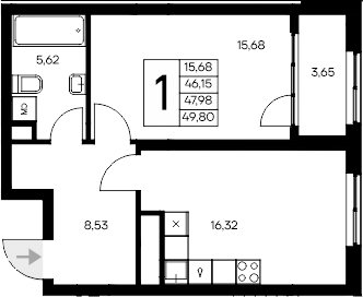 Планировка — Листория, 1-комн., 46 м²