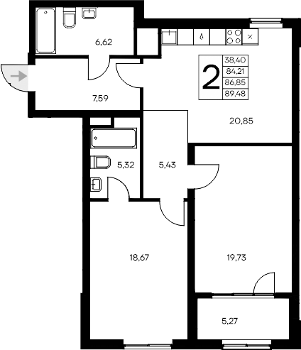 Планировка — Листория, 2-комн., 84 м²