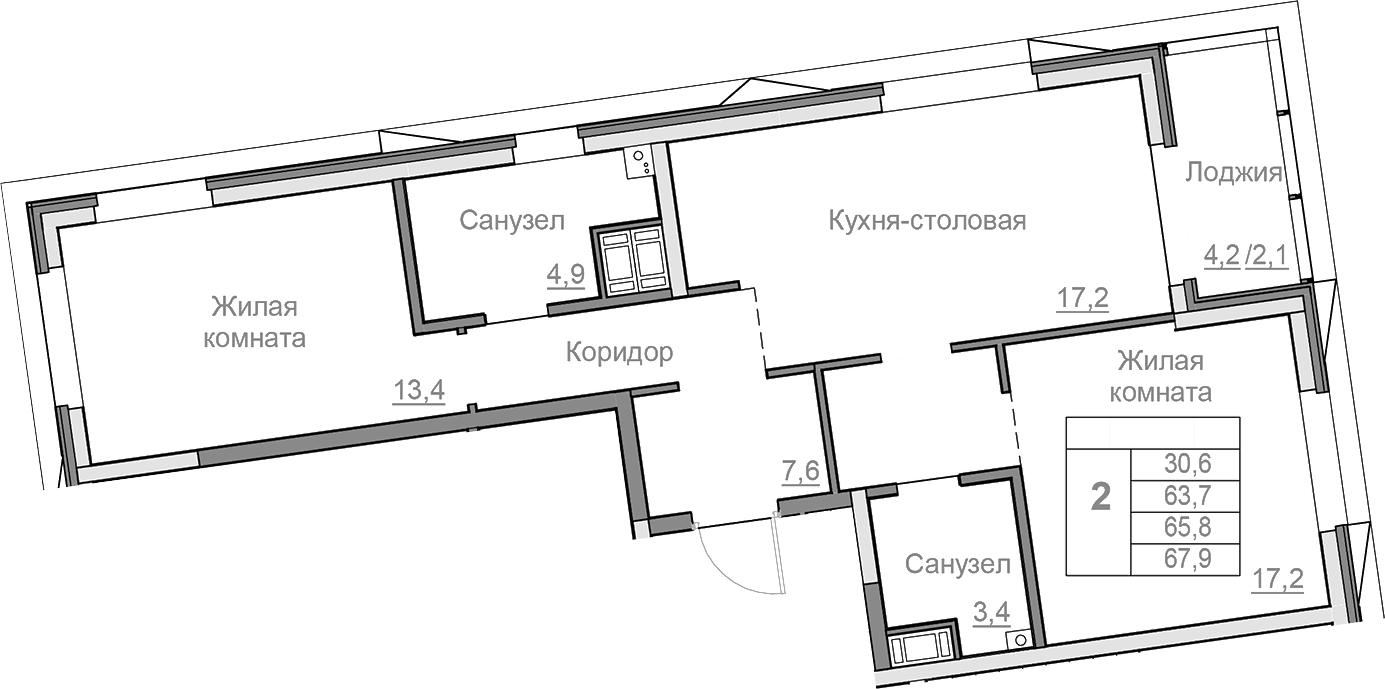 Планировка — Береговой, 3-комн., 64 м²