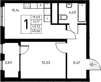 Планировка — Листория, 1-комн., 42 м²