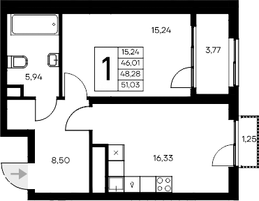 Планировка — Листория, 1-комн., 46 м²