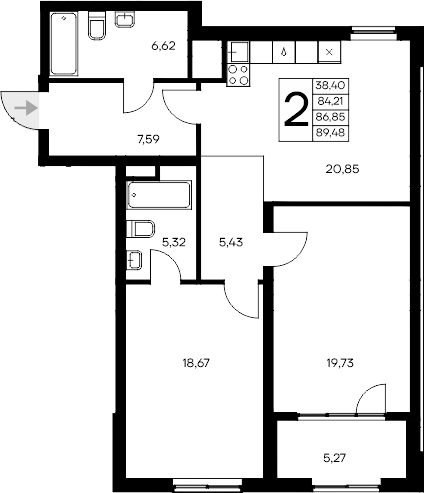 Планировка — Листория, 2-комн., 84 м²