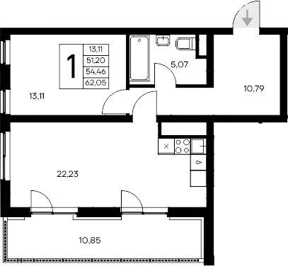 Планировка — Листория, 1-комн., 51 м²