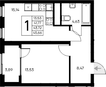 Планировка — Листория, 1-комн., 42 м²