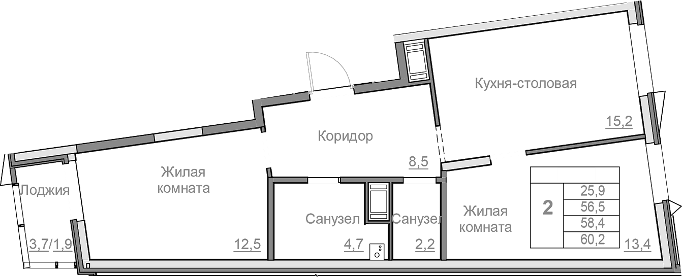 Планировка — Береговой, 3-комн., 57 м²
