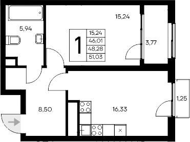 Планировка — Листория, 1-комн., 46 м²