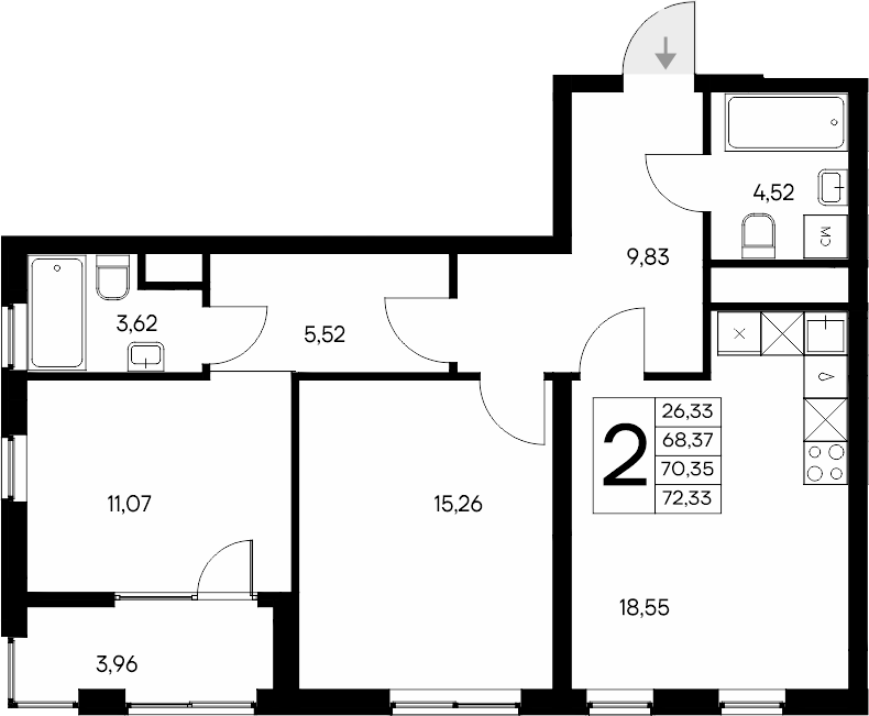 Планировка — Листория, 2-комн., 68 м²