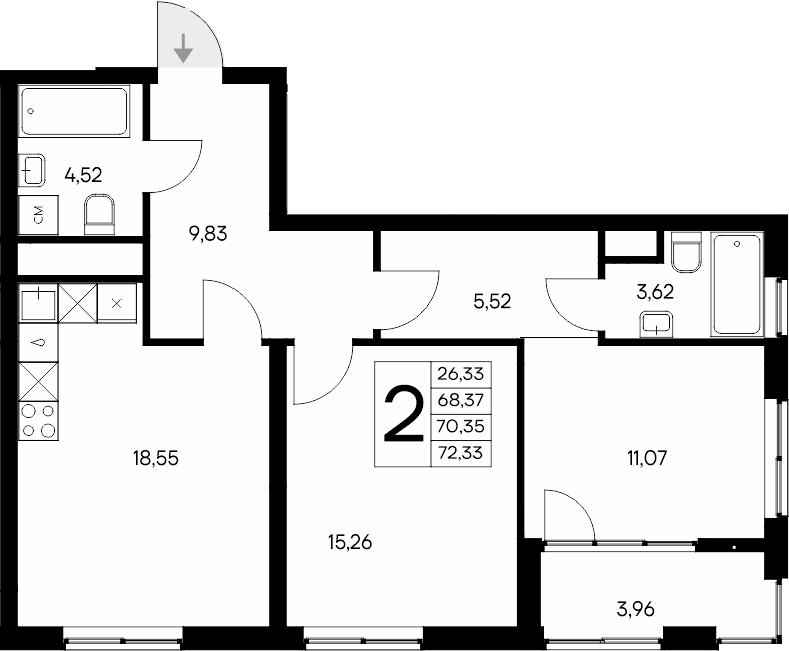 Планировка — Листория, 2-комн., 68 м²