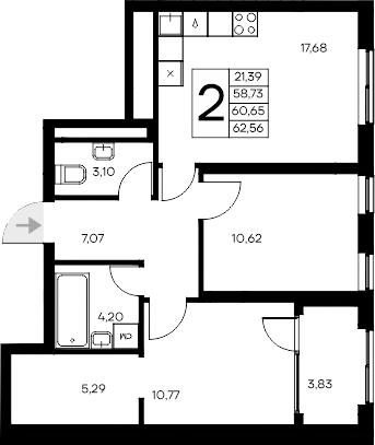 Планировка — Листория, 2-комн., 59 м²