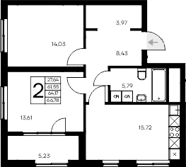 Планировка — Листория, 2-комн., 62 м²