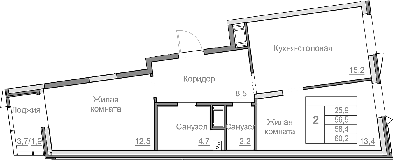 Планировка — Береговой, 3-комн., 57 м²