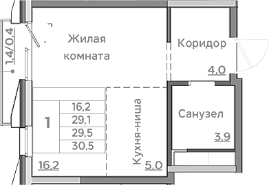 Планировка — Береговой, Студия, 29 м²