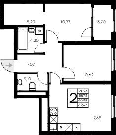Планировка — Листория, 2-комн., 59 м²