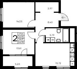 Планировка — Листория, 2-комн., 62 м²