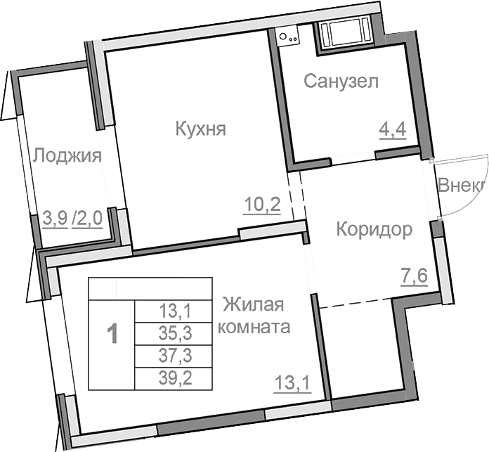 Планировка — Береговой, 1-комн., 35 м²