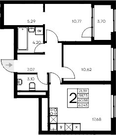 Планировка — Листория, 2-комн., 59 м²