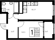 Планировка — Листория, 1-комн., 38 м²