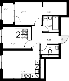 Планировка — Листория, 2-комн., 59 м²