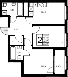 Планировка — Листория, 2-комн., 59 м²