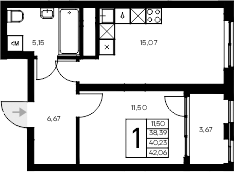 Планировка — Листория, 1-комн., 38 м²