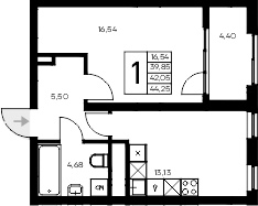 Планировка — Листория, 1-комн., 40 м²