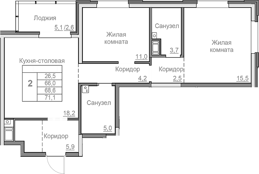 Планировка — Береговой, 3-комн., 66 м²