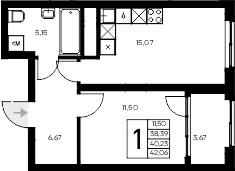Планировка — Листория, 1-комн., 38 м²