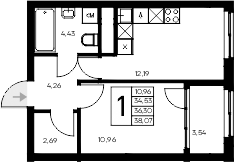 Планировка — Листория, 1-комн., 35 м²