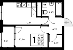 Планировка — Листория, 1-комн., 35 м²