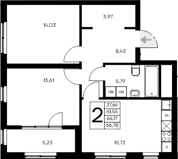 Планировка — Листория, 2-комн., 62 м²