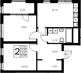 Планировка — Листория, 2-комн., 62 м²