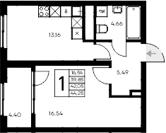 Планировка — Листория, 1-комн., 40 м²