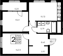 Планировка — Листория, 2-комн., 62 м²