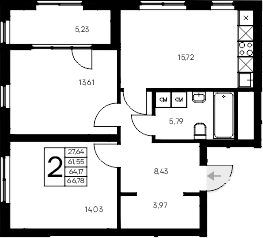 Планировка — Листория, 2-комн., 62 м²