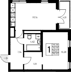 Планировка — Листория, 1-комн., 52 м²