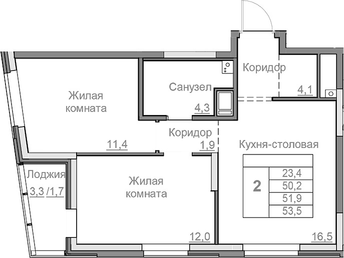 Планировка — Береговой, 3-комн., 50 м²