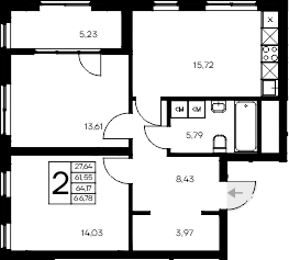 Планировка — Листория, 2-комн., 62 м²