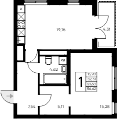 Планировка — Листория, 1-комн., 52 м²