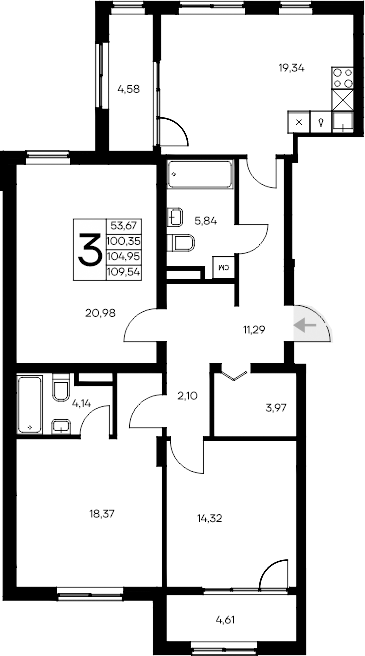 Планировка — Листория, 3-комн., 100 м²