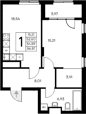 Планировка — Листория, 1-комн., 53 м²