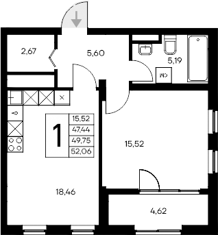 Планировка — Листория, 1-комн., 47 м²