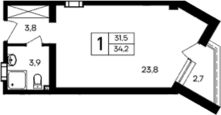 Планировка — Cosmos Smart Evpatoriya Hotel, Студия, 32 м²