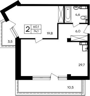 Планировка — Cosmos Smart Evpatoriya Hotel, 1-комн., 60 м²