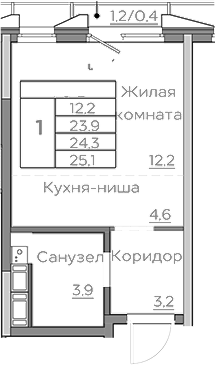 Планировка — Береговой, Студия, 24 м²