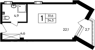 Планировка — Cosmos Smart Evpatoriya Hotel, Студия, 32 м²